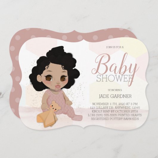 Curry Hair Baby Shower Invite - Light Skin Tone Einladung (Vorne/Hinten)