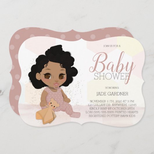 Curry Hair Baby Shower Invite - Tan Skin Tone Einladung (Vorne/Hinten)