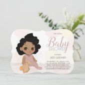Curry Hair Baby Shower Invite - Tan Skin Tone Einladung (Stehend Vorderseite)