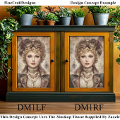 Curry Hair Steampunk Woman Collage DM1LF Decoupage Seidenpapier