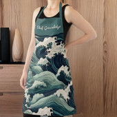 Curry Ocean Waves Vintag Japanisch Look Monogram Schürze