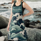 Curry Ocean Waves Vintag Japanisch Look Monogram Schürze