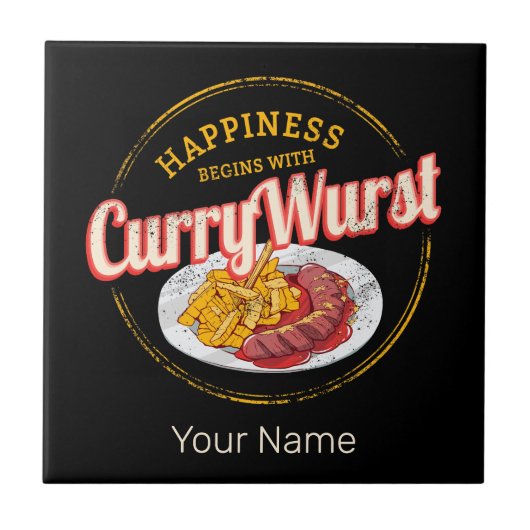 Currywurst Retro Wurst Vintage französische Pommes Fliese (Vorderseite)
