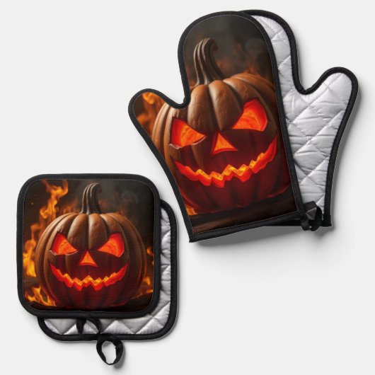 Cursed Jack-O-Lantern Hellfire Oven Mitt Set (Vorderseite/Rückseite)
