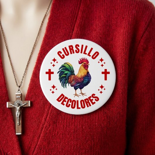 Cursillo Decolores Bunter Hahn mit Kreuzen Button