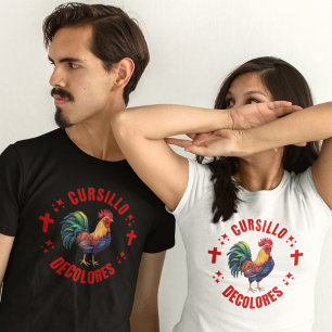 Cursillo Decolores Farbenfrohe Rooster mit Crosses T-Shirt