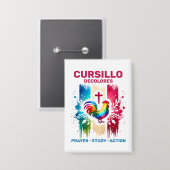Cursillo DeColores Hahn & Kreuz Pinselstriche Button (Vorderseite/Rückseite)
