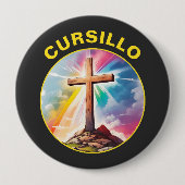 Cursillo Holzkreuz mit Regenbogen und Wolken Button (Vorderseite)