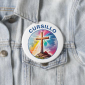 Cursillo Holzkreuz mit Regenbogen und Wolken Button (Beispiel)
