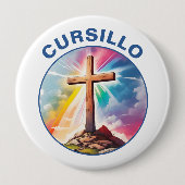 Cursillo Holzkreuz mit Regenbogen und Wolken Button (Vorderseite)