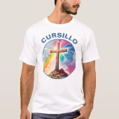Cursillo-Holzkreuz mit Regenbogen und Wolken T-Shirt (Vorderseite)