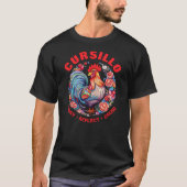 Cursillo Rooster mit Rose Beten Reflektieren Wachs T-Shirt (Vorderseite)