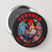 Cursillo Rooster with Roses Pray Reflect Grow Button (Vorne & Hinten)