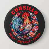 Cursillo Rooster with Roses Pray Reflect Grow Button (Vorderseite)