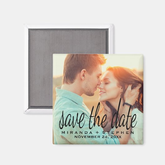 Cursive Chic Save the Date Wedding Foto Magnet (Vorderseite/Rückseite)