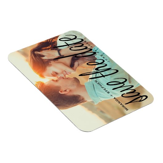 Cursive Chic Save the Date Wedding Foto Magnet (Rechte Seite)