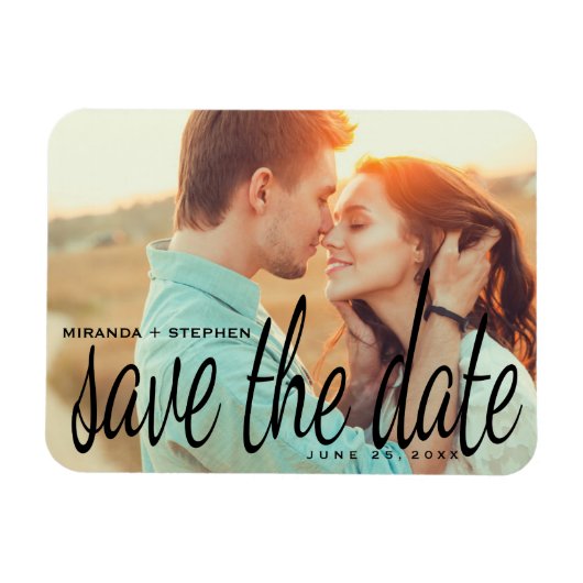 Cursive Chic Save the Date Wedding Foto Magnet (Horizontal)