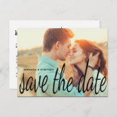 Cursive Chic Wedding Save the Date Foto Postcard Ankündigungspostkarte (Vorne/Hinten)