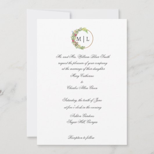 Cursive Elegance mit einem floralen Monogramm Einladung (Vorderseite)