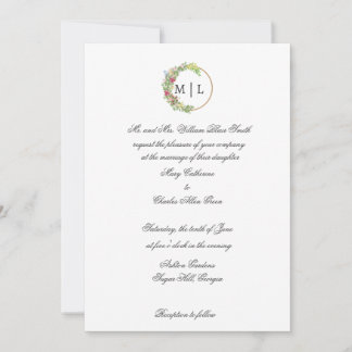 Cursive Elegance mit einem floralen Monogramm Einladung