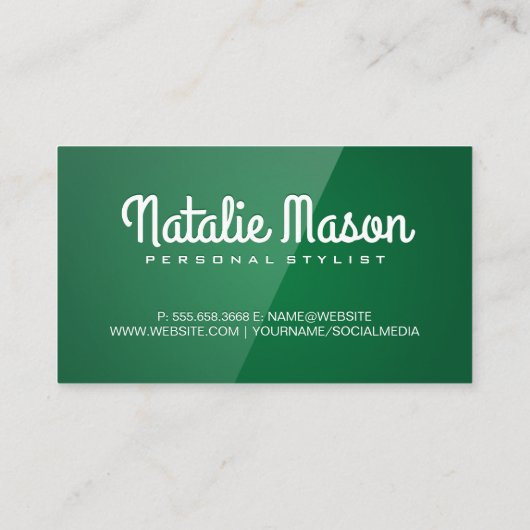 Cursive Hallo | Grüner Glanz Visitenkarte (Rückseite)