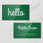 Cursive Hallo | Grüner Glanz Visitenkarte (Vorne/Hinten)