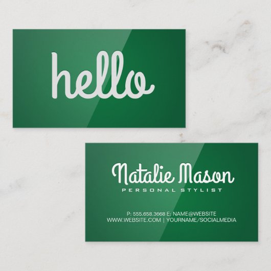 Cursive Hallo | Grüner Glanz Visitenkarte (Vorne/Hinten)