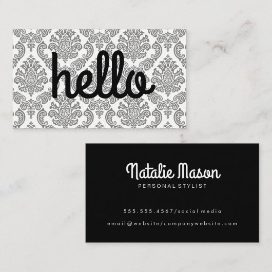 Cursive Hello Minimalistisch Schriftart | Damask M Visitenkarte (Vorne/Hinten)