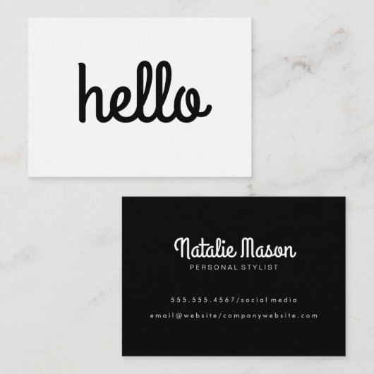 Cursive Hello Minimalistisch Schriftart Visitenkarte (Vorne/Hinten)