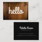 Cursive Hello Wood Panel Visitenkarte (Vorne/Hinten)