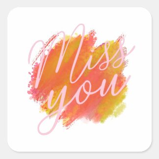 cursive I miss you colorful watercolor Quadratischer Aufkleber