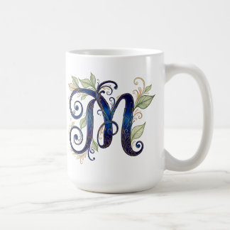 Cursive M – Elegant Blue & Gold Monogram Kaffeetasse