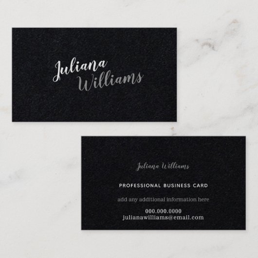 Cursive moderne Handschrift beruflich schwarz Visitenkarte (Vorne/Hinten)