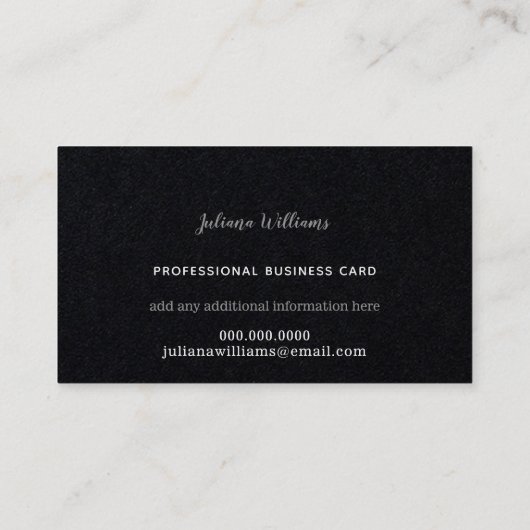 Cursive moderne Handschrift beruflich schwarz Visitenkarte (Rückseite)