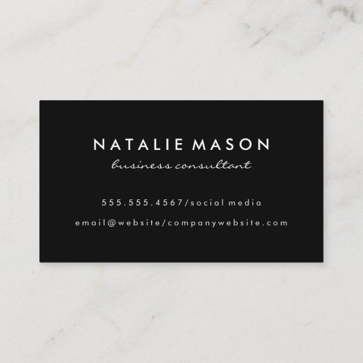 Cursive Monogramm auf schwarz Visitenkarte (Rückseite)