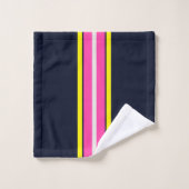 Cursive Navy Gelb und Hot Pink gestreift Badhandtuch Set (Waschlappen)