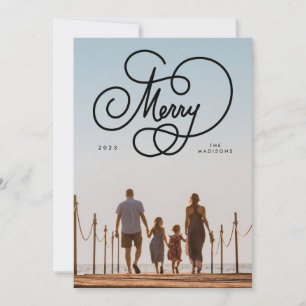 Cursive Script Merry Blüh Full Foto Holiday Feiertagskarte