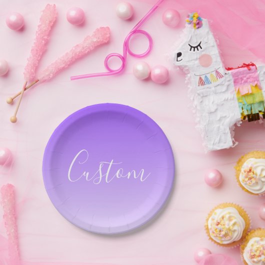 Cursive Script Name & Editable Light Lila Ombre Pappteller (Party)
