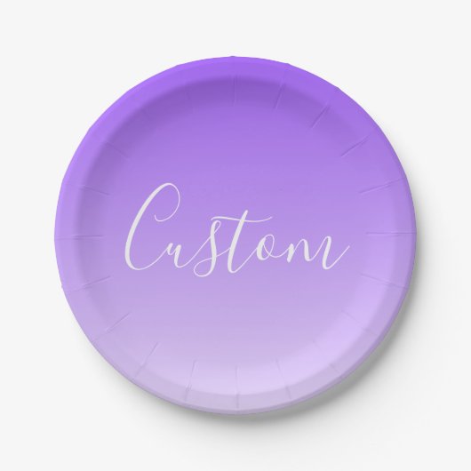 Cursive Script Name & Editable Light Lila Ombre Pappteller (Vorderseite)