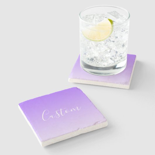 Cursive Script Name & Editable Light Lila Ombre Steinuntersetzer (Seitenansicht)