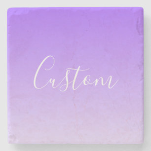 Cursive Script Name & Editable Light Lila Ombre Steinuntersetzer