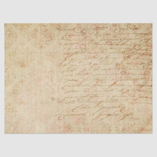 Cursive Skripte und Filigree auf Tan Decoupage Seidenpapier (Vorderseite)