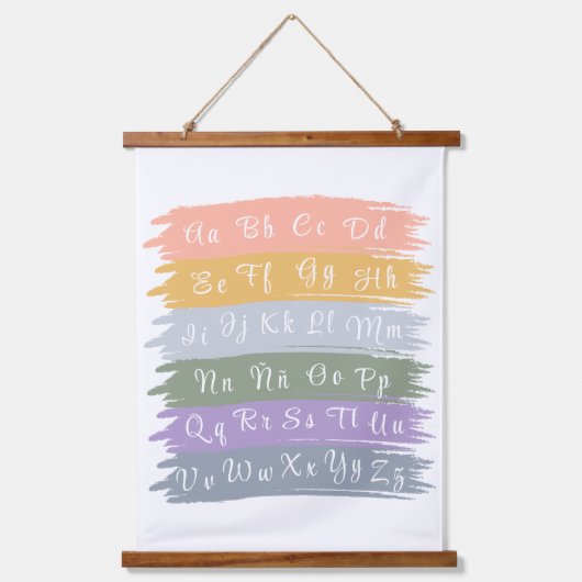 Cursive spanische Alphabet ästhetische Pinselstric Wandteppich Mit Holzrahmen (Vorderseite)