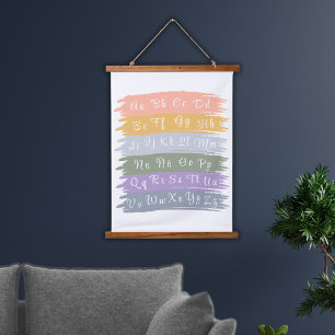 Cursive spanische Alphabet ästhetische Pinselstric Wandteppich Mit Holzrahmen