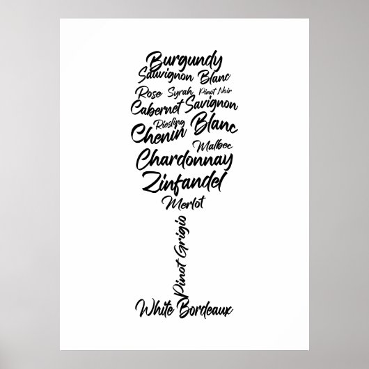 Cursive Weintypografie in Schwarz-Weiß II Poster (Vorne)