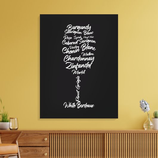 Cursive Weintypografie in Schwarz-Weiß Leinwanddruck (Insitu (Wohnzimmer))