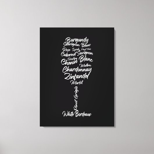 Cursive Weintypografie in Schwarz-Weiß Leinwanddruck (Vorderseite)