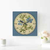 Curtis Botanical Blue Blume Clock in 3 Stilen Quadratische Wanduhr (Zuhause)