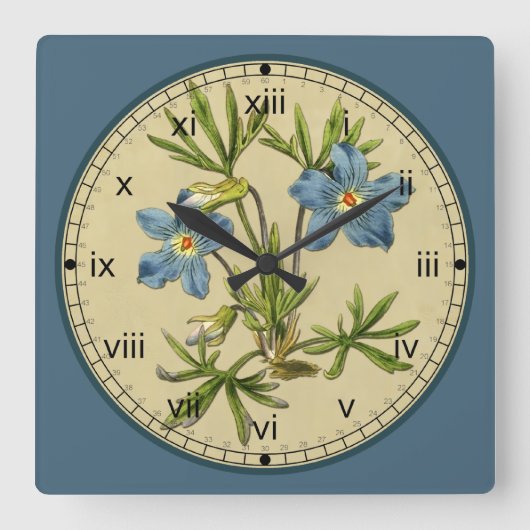 Curtis Botanical Blue Blume Clock in 3 Stilen Quadratische Wanduhr (Vorderseite)