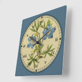 Curtis Botanical Blue Blume Clock in 3 Stilen Quadratische Wanduhr (Winkel)